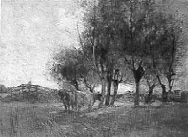 Cattle In A Water Meadow Oil Painting by Edmund Aubrey Hunt