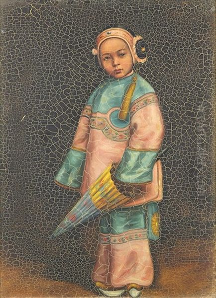 Chinese Child With Fireworks, Chinese Girl With Umbrella, And Chinese Child In Full Dress (3 Works) by Esther Anna Hunt