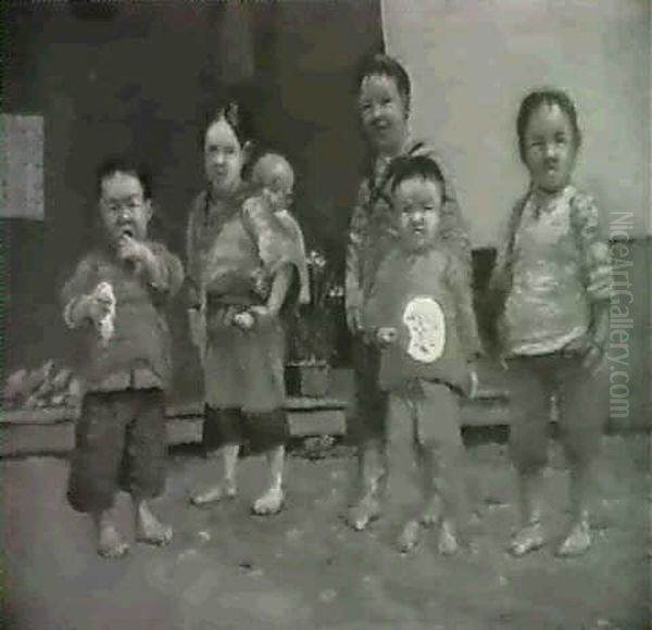 Children In Chinatown Oil Painting by Esther Anna Hunt