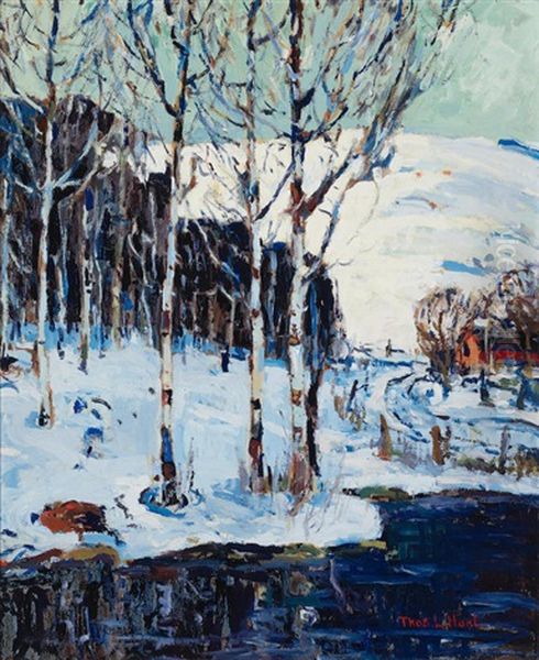 A Lakeview In Winter Oil Painting by Thomas Lorraine Hunt