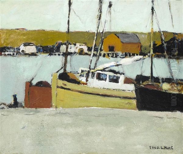 Fishing Boats In Harbor Oil Painting by Thomas Lorraine Hunt