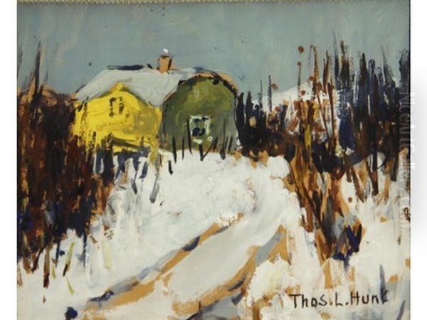 A Farm House In Winter Oil Painting by Thomas Lorraine Hunt