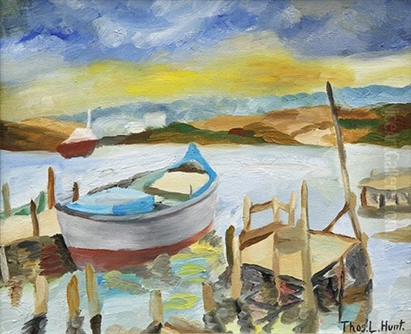 Boat At The Dock Oil Painting by Thomas Lorraine Hunt