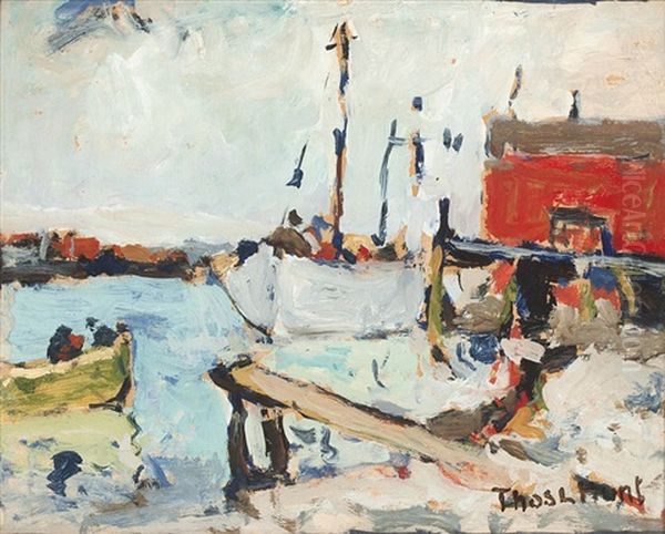 Boat Dock Oil Painting by Thomas Lorraine Hunt