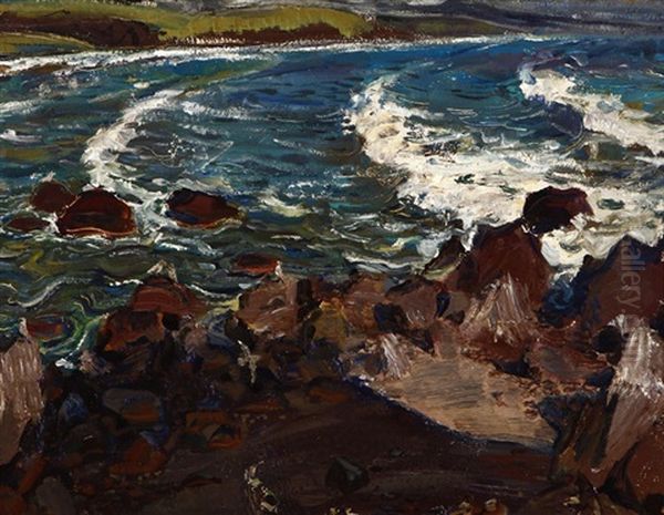 Rocky Coastal Oil Painting by Thomas Lorraine Hunt