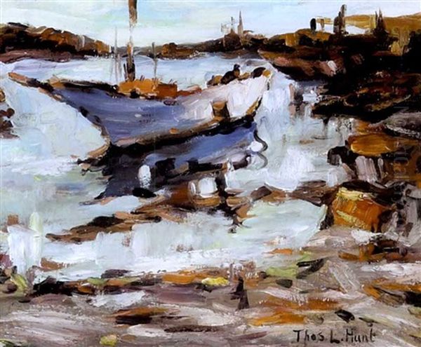 A Harbor Scene Oil Painting by Thomas Lorraine Hunt