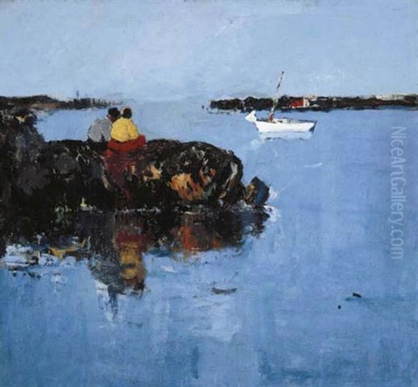 Boats In The Harbor Oil Painting by Thomas Lorraine Hunt