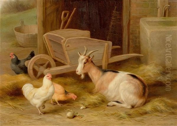 Ziege Und Huhner In Einem Stall Oil Painting by Walter Hunt