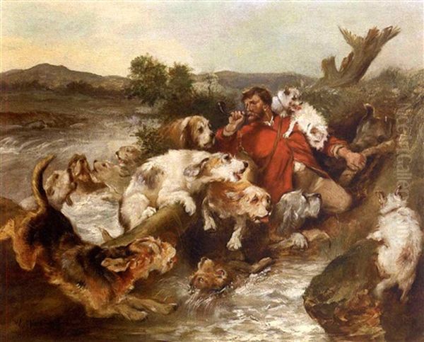 The Hunt By The Riverbank Oil Painting by Walter Hunt