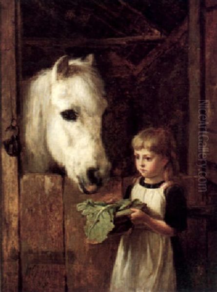 Feeding The Pony Oil Painting by Walter Hunt