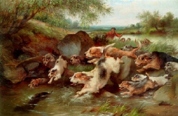 Otter Hunting Oil Painting by Walter Hunt