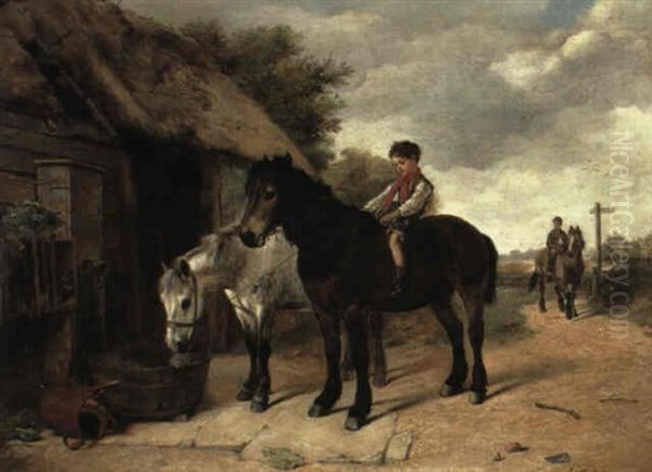 Ponies At The Water Pump Oil Painting by Walter Hunt