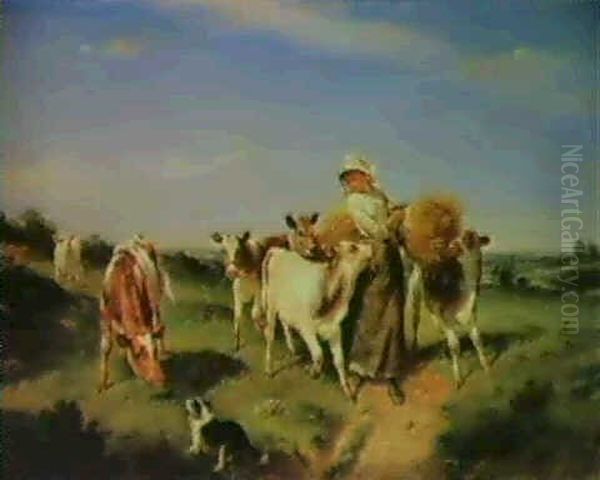 Eager Calves Oil Painting by Walter Hunt