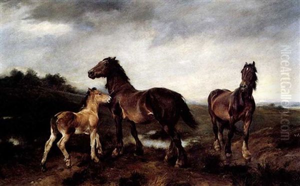 Horses In A Pasture Oil Painting by Walter Hunt