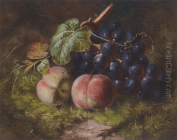 Peaches And Grapes On A Mossy Bank Oil Painting by William Henry Hunt