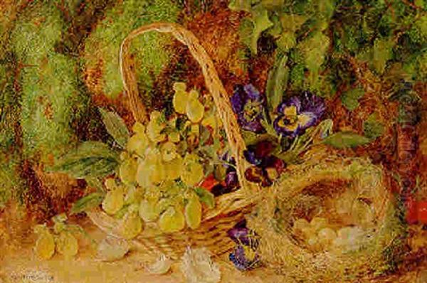 Violas, Calceolaria, A Basket And A Bird's Nest, On A Mossy Bank Oil Painting by William Henry Hunt