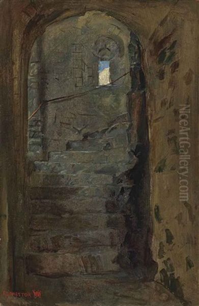 A Staircase At Rochester Castle, Kent Oil Painting by William Holman Hunt