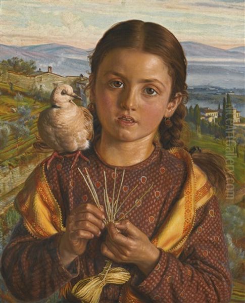 Tuscan Girl Plaiting Straw Oil Painting by William Holman Hunt