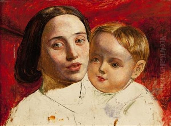 The Artist's Sister And Her Child (study) Oil Painting by William Holman Hunt