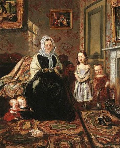 Portrait Of Mrs Davies, Of Wormbridge Court, Hereford, With Some Of Her Clark Grandchildren In The Henry Clark's House At 186 High Street, Homerton Oil Painting by William Holman Hunt