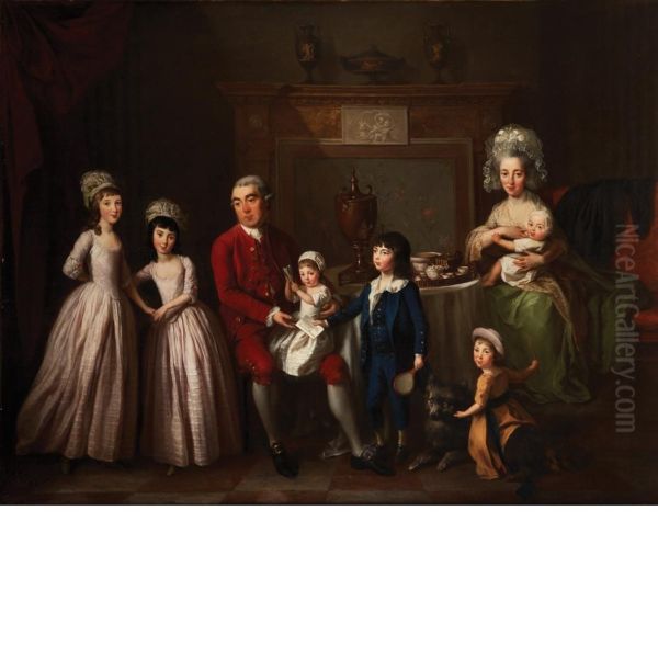 Portrait Of William Hodgson,his Wife Mary, And Their Children Oil Painting by Hugh Barron