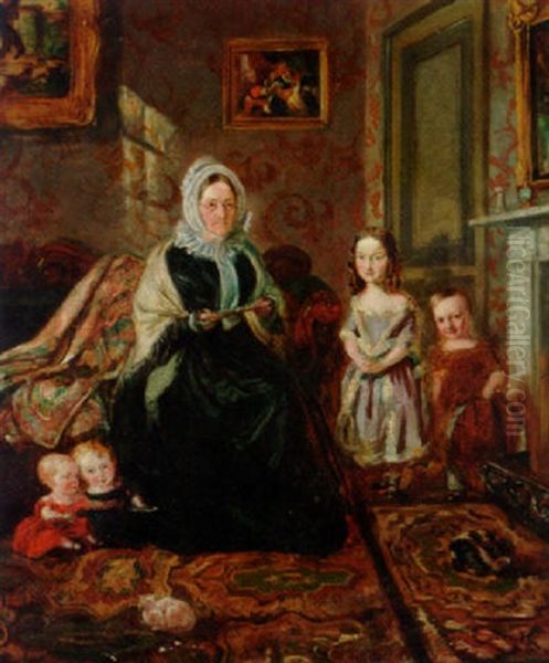 Portrait Of Mrs. Davies, Of Wormbridge Court, Hereford With Four Of Her Clark Grandchildren Oil Painting by William Holman Hunt