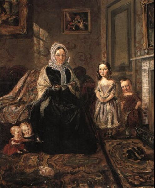 Group Portrait Of Mrs. Davies With Four Of Her Clark Grandchildren Oil Painting by William Holman Hunt