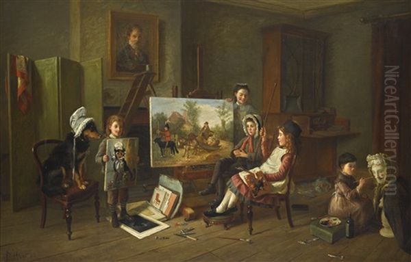 The Infant Academy Oil Painting by Charles Hunt