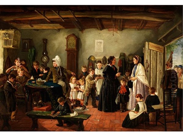 Der Besuch In Der Schulstube Oil Painting by Charles Hunt