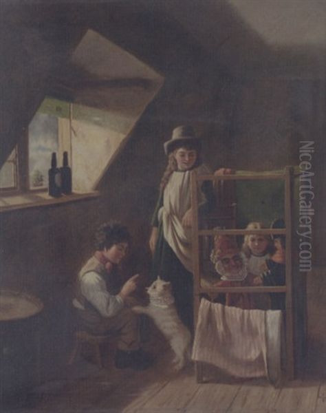 The Punch And Judy Show Oil Painting by Charles Hunt