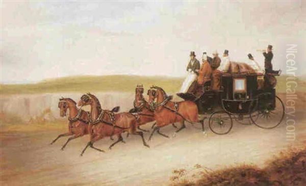 The London To Brighton Coach On An Open Road Oil Painting by Charles Hunt