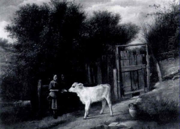 The Pet Calf Oil Painting by Charles Hunt