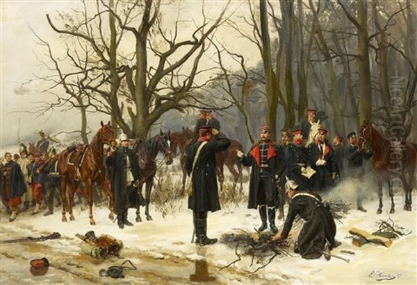 Prinz Friedrich Carl In Den Tagen Vor Orleans Oil Painting by Emil Hunten