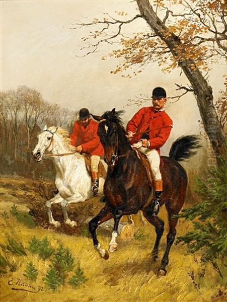 Zwei Parforce-reiter Oil Painting by Emil Hunten