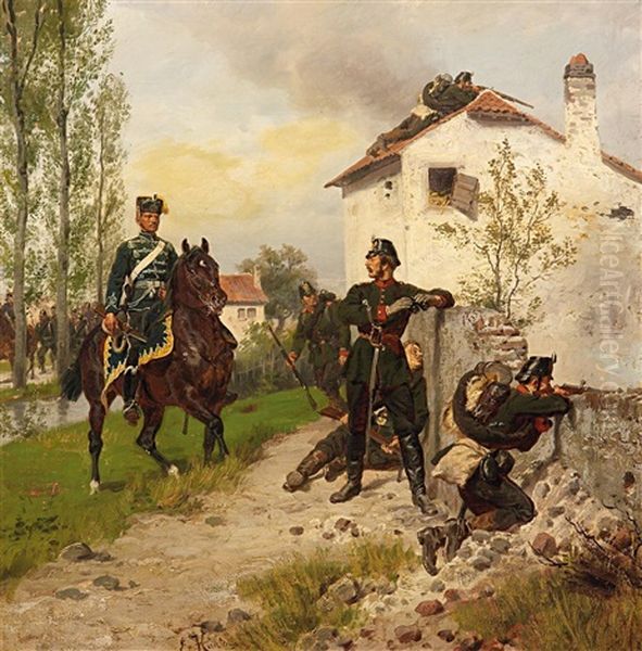 Preusische Jager Und Ein Berittener Husar Oil Painting by Emil Hunten