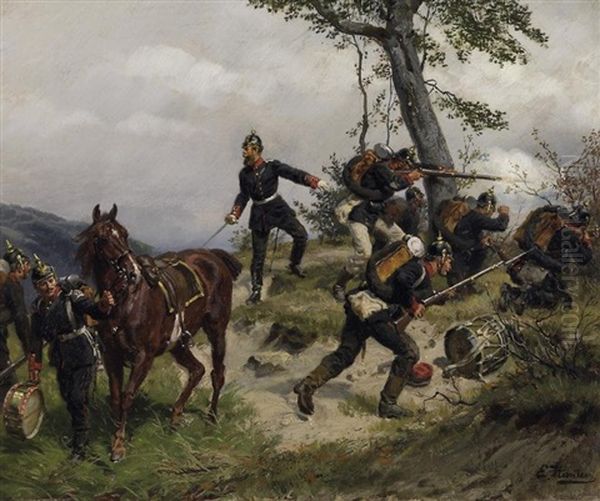 Soldaten Im Gefecht Auf Einer Anhohe Oil Painting by Emil Hunten