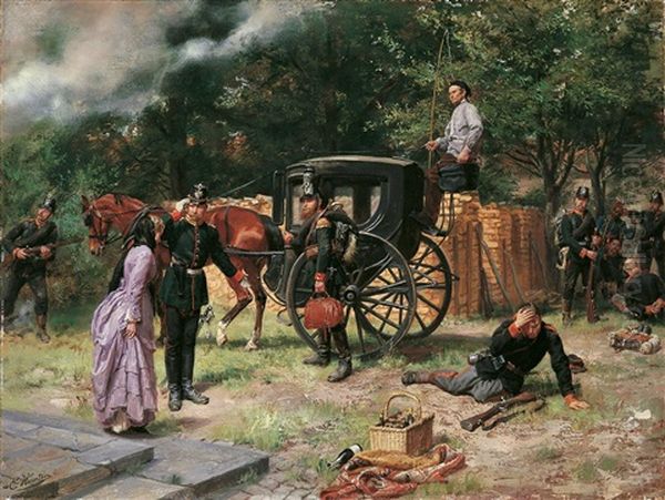 Die Arretierung Der Kaiserin Eugenie Durch Preussische Soldaten, Nach Beendigung Des Deutsch-franzosischen Krieges 1870/71 Oil Painting by Emil Hunten