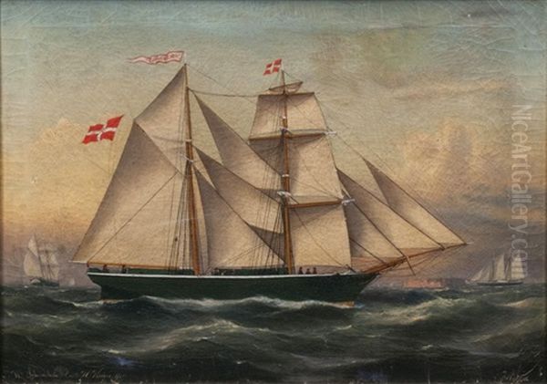 Die Schonerbrigg W. Schernikau Vor Helgoland Oil Painting by Franz Johann (Wilhelm) Huenten