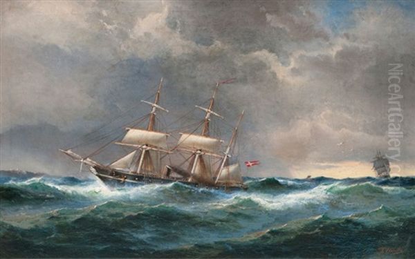 Dampfsegler Oil Painting by Franz Johann (Wilhelm) Huenten