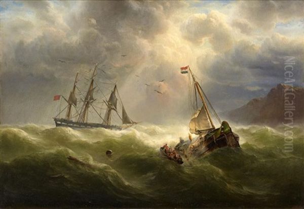 Schiffbruch Vor Der Kuste Oil Painting by Franz Johann (Wilhelm) Huenten