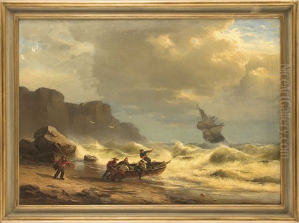 Schiff In Seenot Oil Painting by Franz Johann (Wilhelm) Huenten