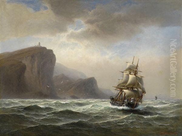 Unter Vollen Segeln Oil Painting by Franz Johann (Wilhelm) Huenten