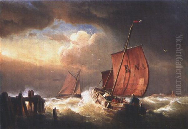 Sturmische See Oil Painting by Franz Johann (Wilhelm) Huenten