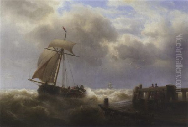 Stormy Weather Oil Painting by Franz Johann (Wilhelm) Huenten