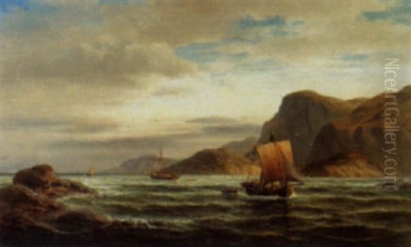 Kustenpartie Oil Painting by Franz Johann (Wilhelm) Huenten