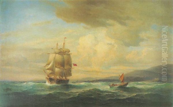 Englisches Vollschiff In Rauer See Vor Der Kuste Oil Painting by Franz Johann (Wilhelm) Huenten