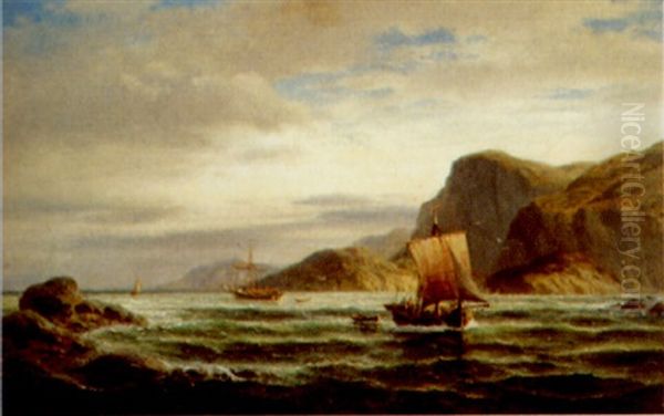 Seelandschaft Mit Segelschiffen Bei Der Kuste Oil Painting by Franz Johann (Wilhelm) Huenten