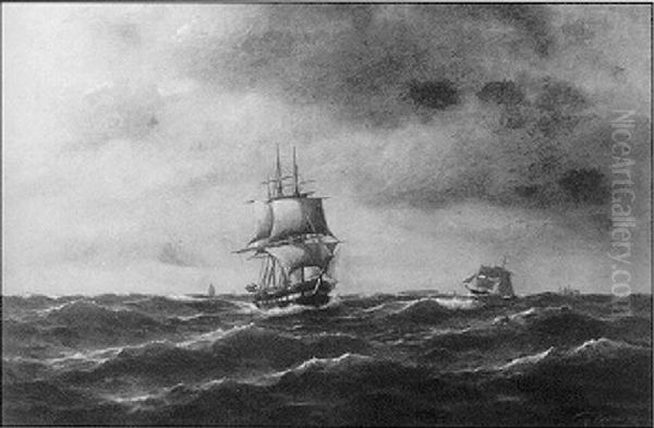 Zweimaster Vor Helgoland Oil Painting by Franz Johann (Wilhelm) Huenten