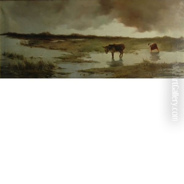 Donkey In A Marsh Landscape by Colin Hunter