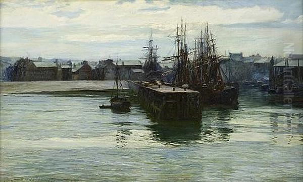 A Busy Harbour (wicklow?) Oil Painting by Colin Hunter